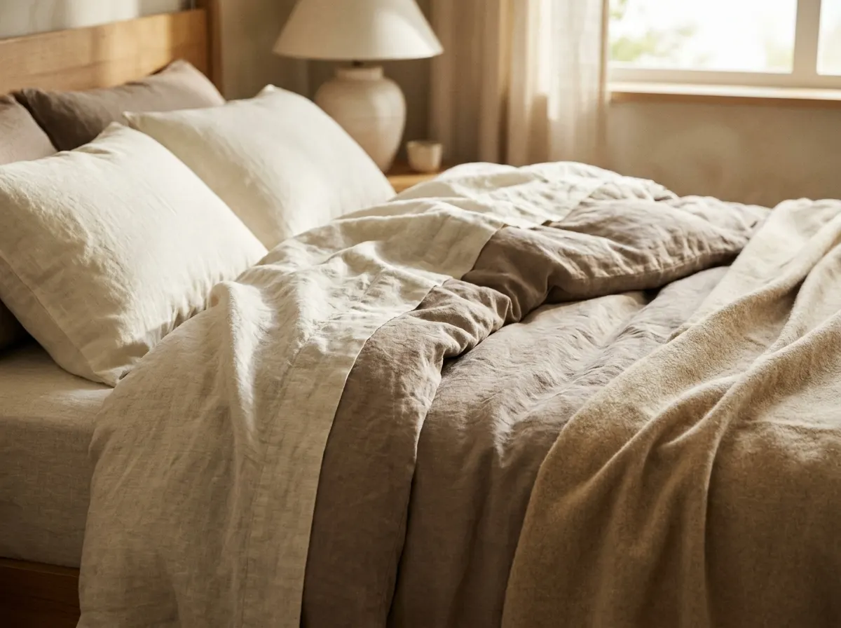 Sleep-first private room with soft lighting and linen bedding